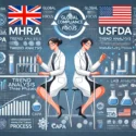 DALL·E 2024-11-24 17.53.06 - A professional infographic-style image comparing MHRA and USFDA OOS guidelines featuring two female investigators. On the left side, a female scientis